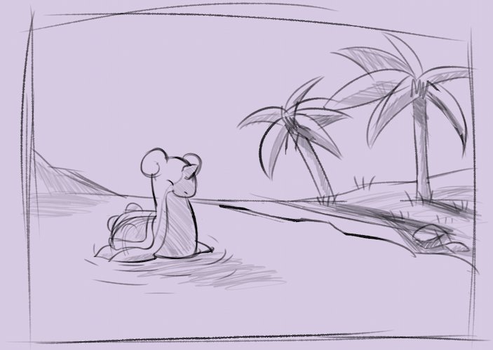 thumbnail sketch of a lapras swimming along a shoreline